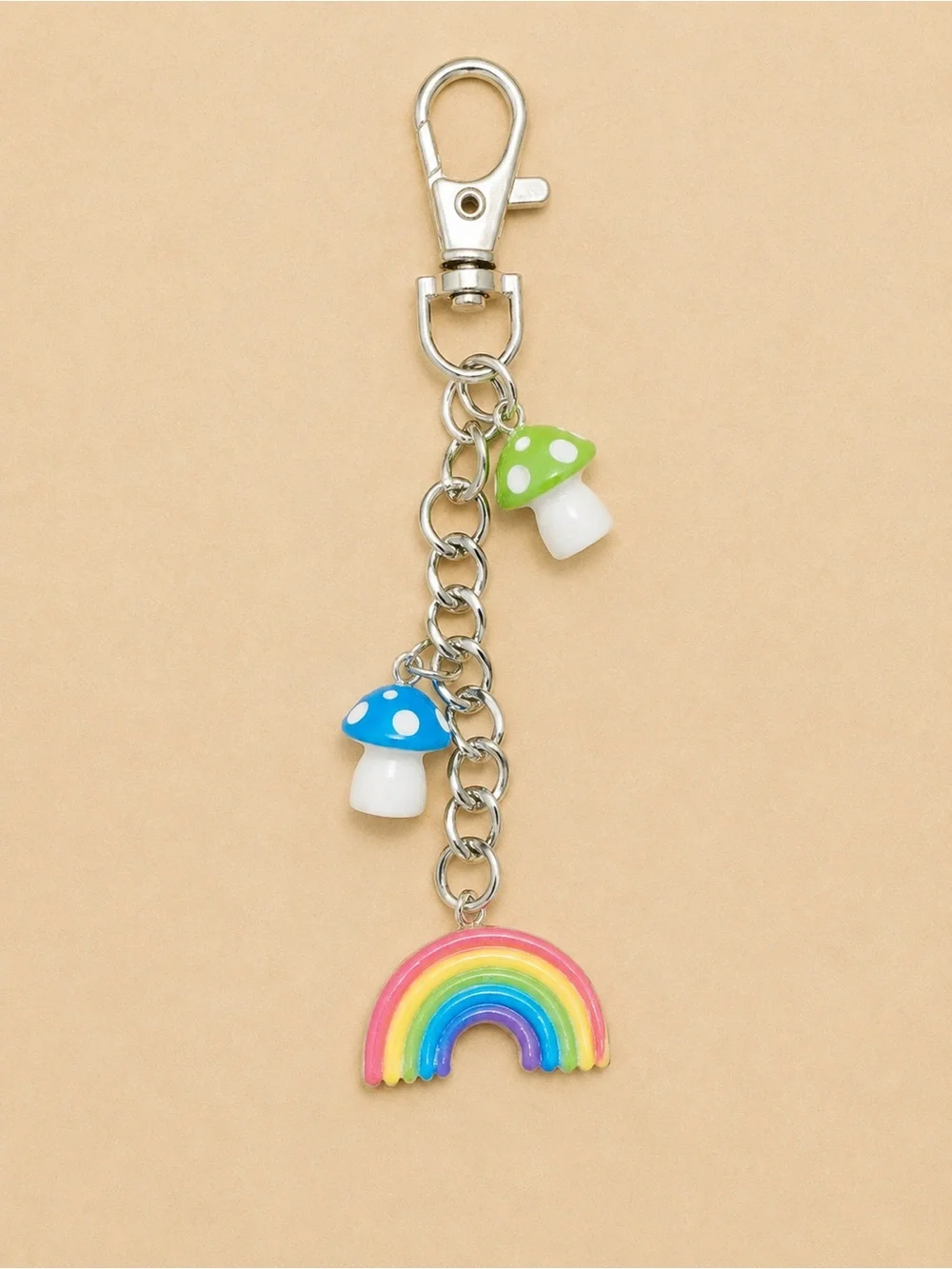 Rainbow & Mushroom Charm Keychain - Multicolor